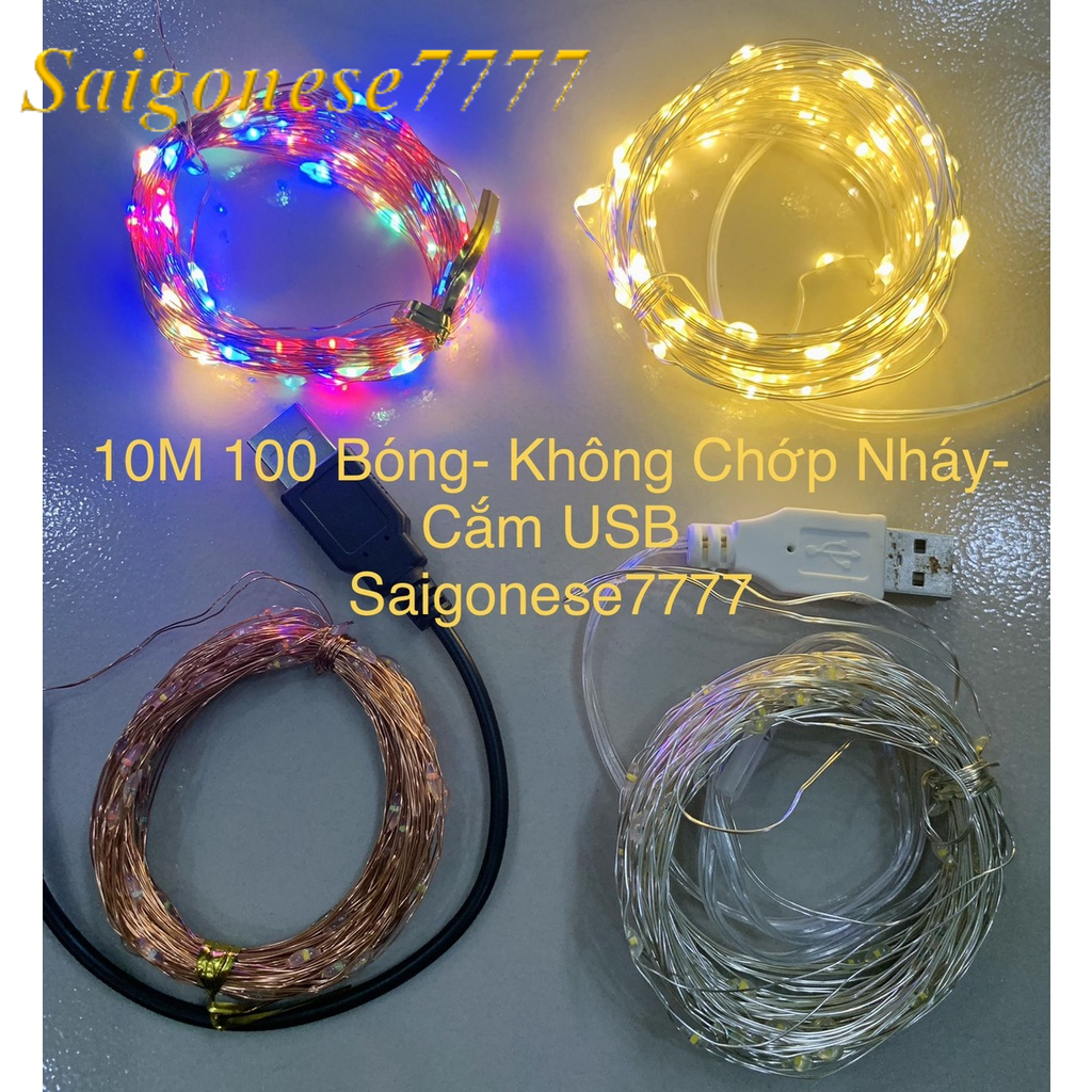 (10 Mét 100 Bóng) Đèn Led Xài Cổng Sạc USB Dây Đèn Đom Đóm Fairy Light Không Chớp Decor Trang Trí Tiệc Cắm Trại Rẻ Đẹp