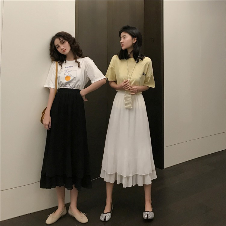 Chân Váy Dài Lưng Cao Sọc Ca Rô Màu Sắc Thời Trang 2018 / Hàn Quốc