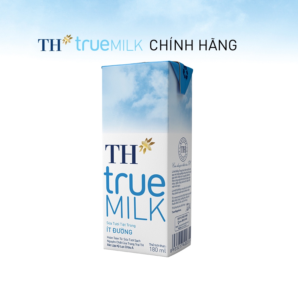 4 Lốc sữa tươi tiệt trùng ít đường TH True Milk 180ml (180ml x 4 hộp)