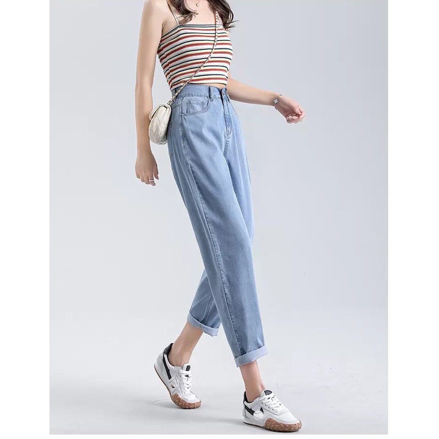 [ PHÙ PHIẾM ] QUẦN BAGGY JEAN NỮ LƯNG CAO LAI CUỐN MÀU XANH NHẠT TRƠN CÁ TÍNH CAO CẤP UTI SIÊU HOT HIT CỰC ĐỈNH ĐẲNG CẤP