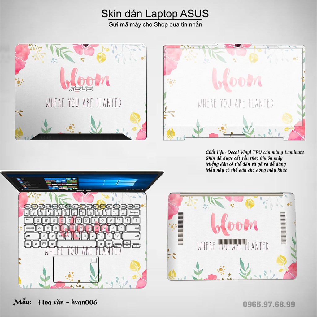 Skin dán Laptop Asus in hình Hoa văn (inbox mã máy cho Shop)