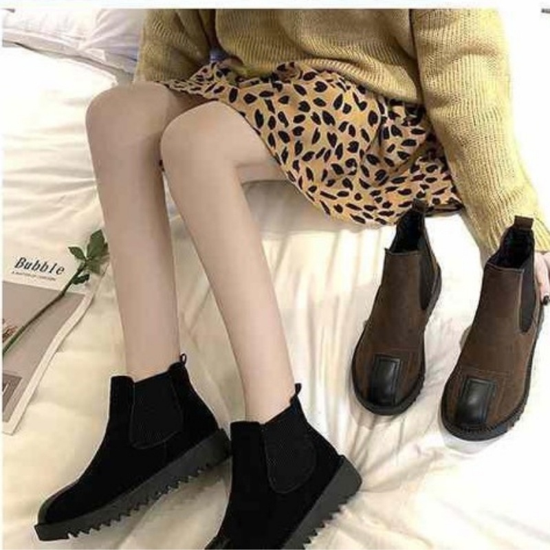 Giày chelsea boots nữ DVT da lộn, đế dày, thoải mái DP06