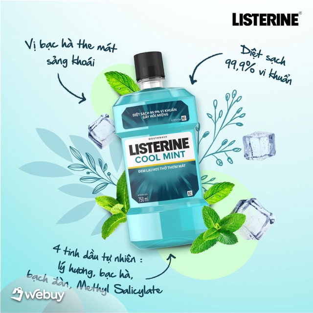 Nước súc miệng Listerine coolmint 100-750ml (Hàng Chính Hãng)