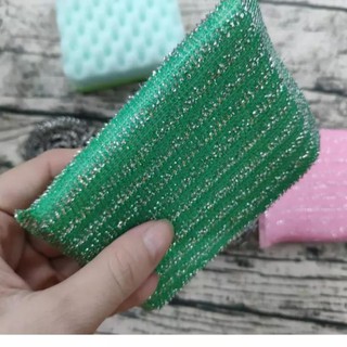 Bộ 6 bùi nhùi chà rửa xoong nồi và 3 miếng bọt biển vệ sinh chén bát