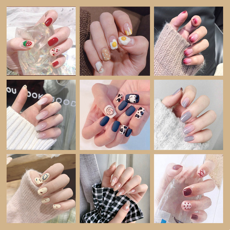 [Hàng mới về] Bộ 24 Móng Tay Giả Họa Tiết Bò Sữa Màu Gradient Phong Cách Hàn Quốc Kèm Keo Dán Cho Nữ