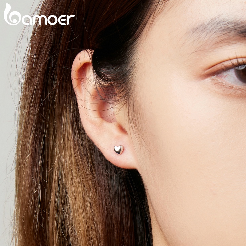 Bông tai bạc 925 BAMOER hình trái tim đơn giản