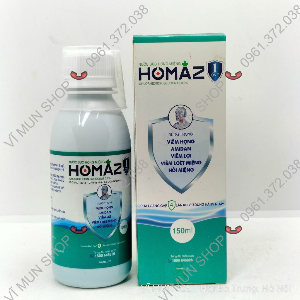 Nước súc họng miệng HOMAZ ONE - Dùng trong viêm họng, amidan, viêm lợi, viêm loét miệng, hôi miệng