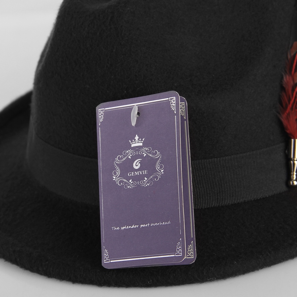 Mũ Fedora vải len nhân tạo vành phẳng màu đen phong cách cổ điển cho nam
