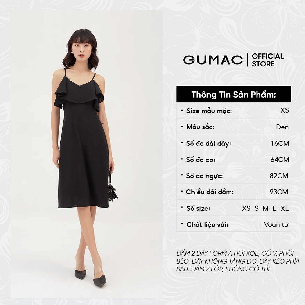 [Mã MABR07062 giảm 8% tối đa 50K đơn từ 249K] Đầm xòe nữ 2 dây đai eo phối bèo cổ GUMAC DB3102 | BigBuy360 - bigbuy360.vn