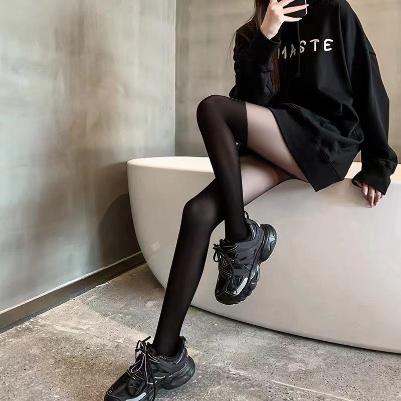 Vớ Dài Ngang Đùi Giả Vớ Mỏng Màu Đen Thời Trang Xuân Thu Cho Nữ