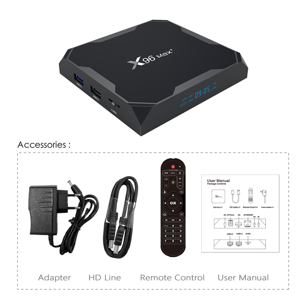 Đầu Tv Box Android 9.0 X96Max Plus 4gb 64gb Amlogic S905X3 Lõi Tứ Wifi Bt H.265 8k 24fps Hỗ Trợ Xem Youtube