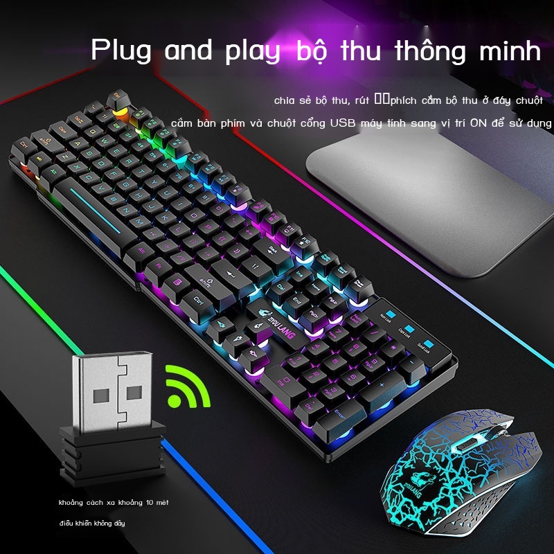 Bộ chuột và bàn phím Wolf T3 miễn phí Bộ thao tác không dây cảm thấy sạc bàn phím máy tính