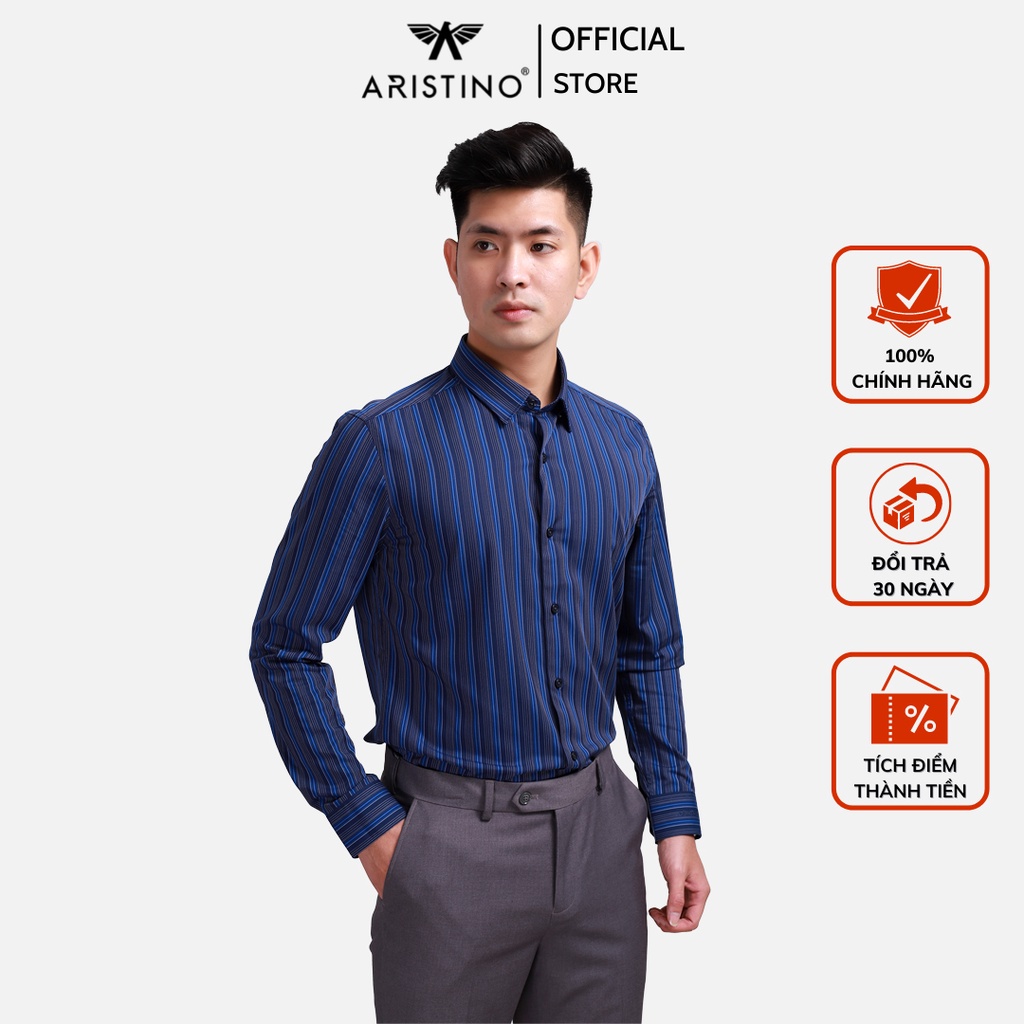 Áo sơ mi nam dài tay Aristino họa tiết kẻ sọc dọc tinh tế, sang trọng, chất liệu mềm mại, thoáng khí - ALS04708