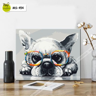 Tranh tô màu theo số, tranh số hóa, tranh tô màu số hóa Madoca - Cún lông xám T454