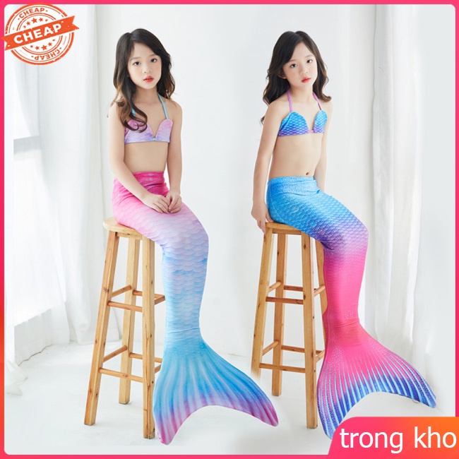 Bộ bikini 2 mảnh đuôi nàng tiên cá nhiều màu sắc dành cho bé gái 3-12 tuổi