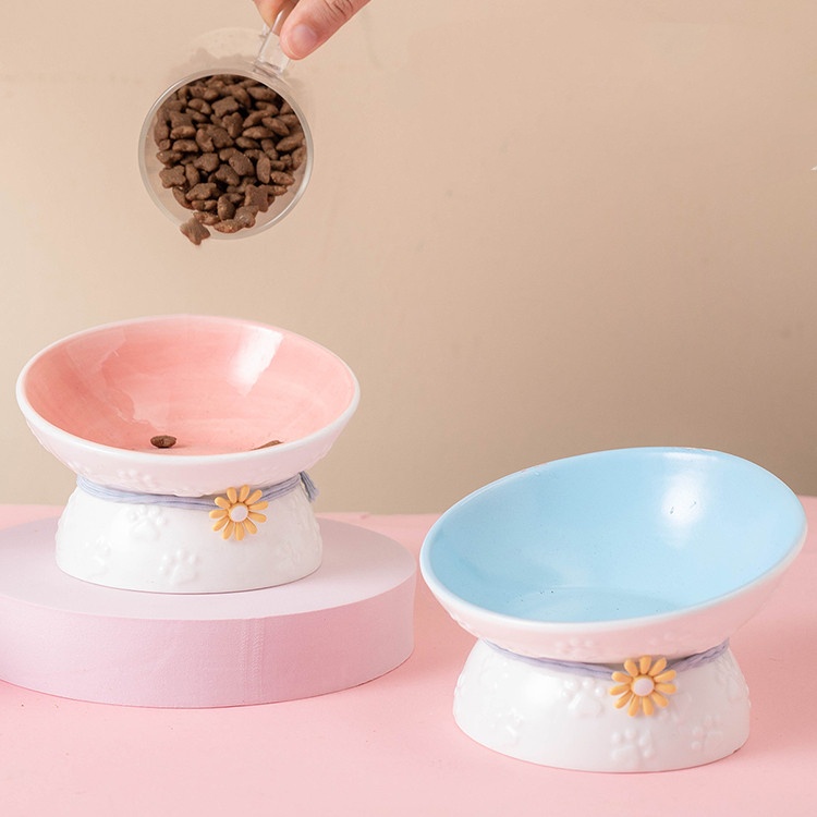 Bát thức ăn chống gù lưng cho mèo - bát ăn bằng sứ sang trọng cho mèo