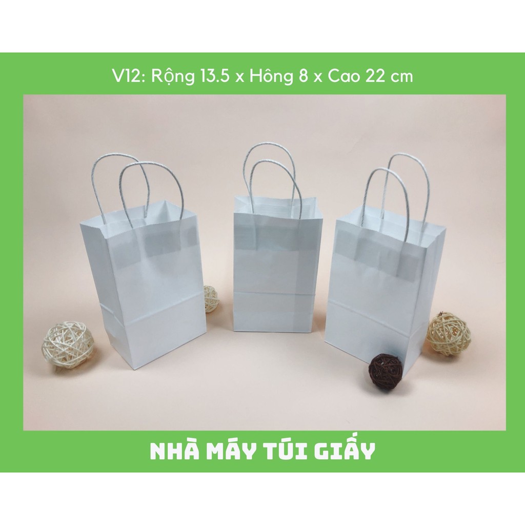 100 CHIẾC TÚI GIẤY KRAFT SIZE 12: 13.5x8x22 MÀU TRẮNG CÓ QUAI ( ẢNH THẬT)