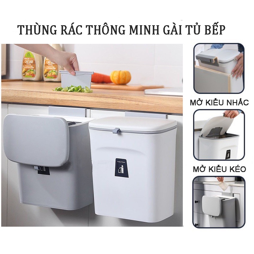 Thùng Rác Gài Tủ Bếp Thông Minh Có Nắp Đậy Tiện Lợi Dung Tích 8L Chất Liệu Cao Cấp