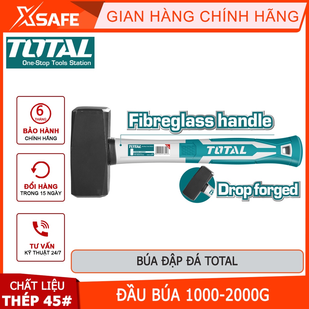 Búa tạ TOTAL Búa đập đá trọng lượng đầu búa 1000g dùng đập vỡ vật liệu to lớn, cứng rắn gạch đá - Chính hãng [XSAFE]