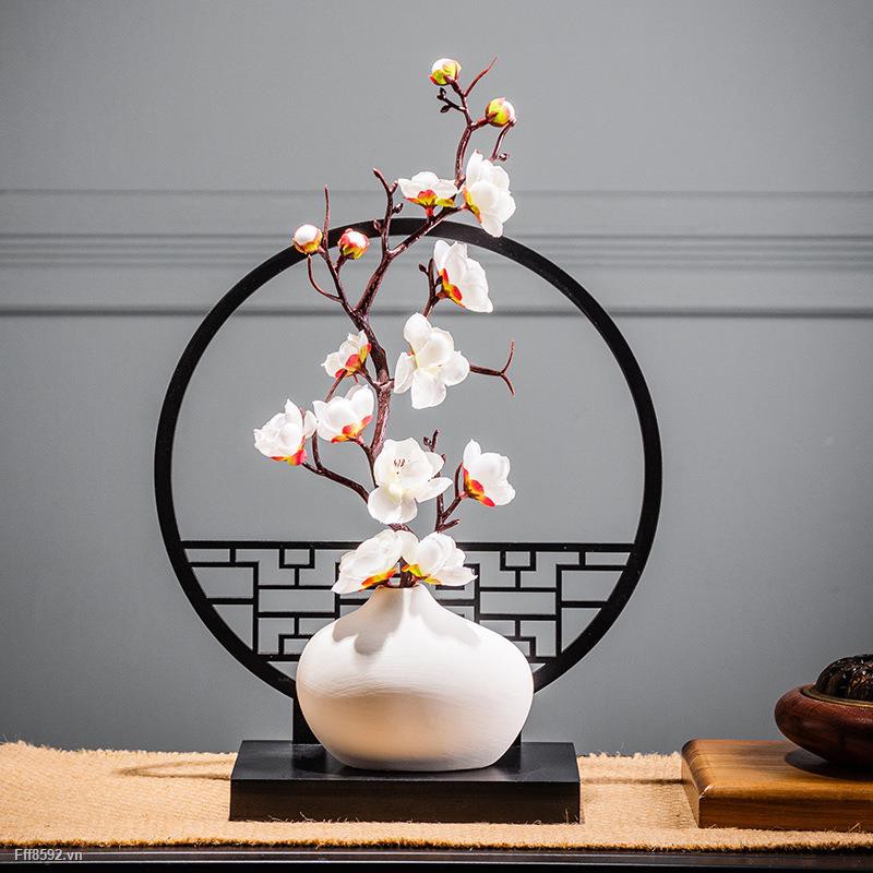 Bình Hoa Đào Gốm Sứ Trang Trí Phòng Khách Nội Thất Tủ TV （Gồm kệ+bình+hoa）