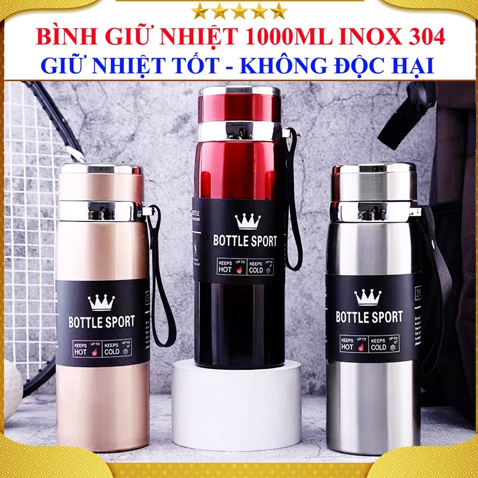 Bình nước giữ nhiệt cao cấp 1000 ml có nắp lọc trà - Bình giữ nhiệt tiện lợi lõi inox 304 không gỉ, an toàn hiệu quả