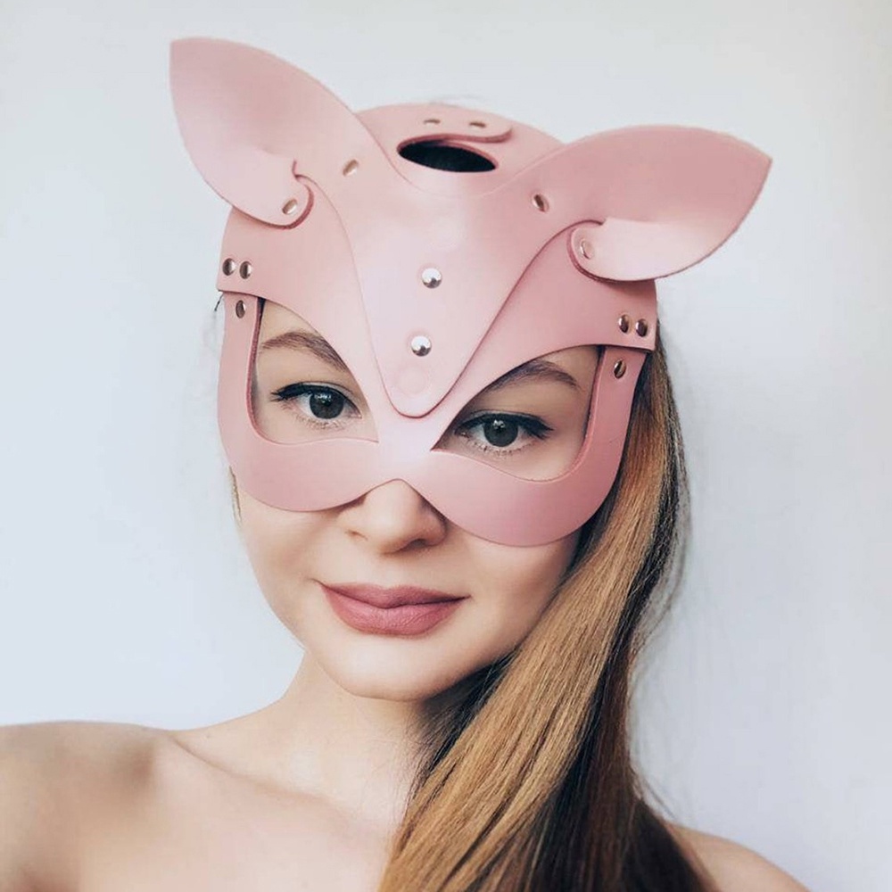 Mặt Nạ Nửa Mặt Bằng Da Màu Đen Hóa Trang Mèo