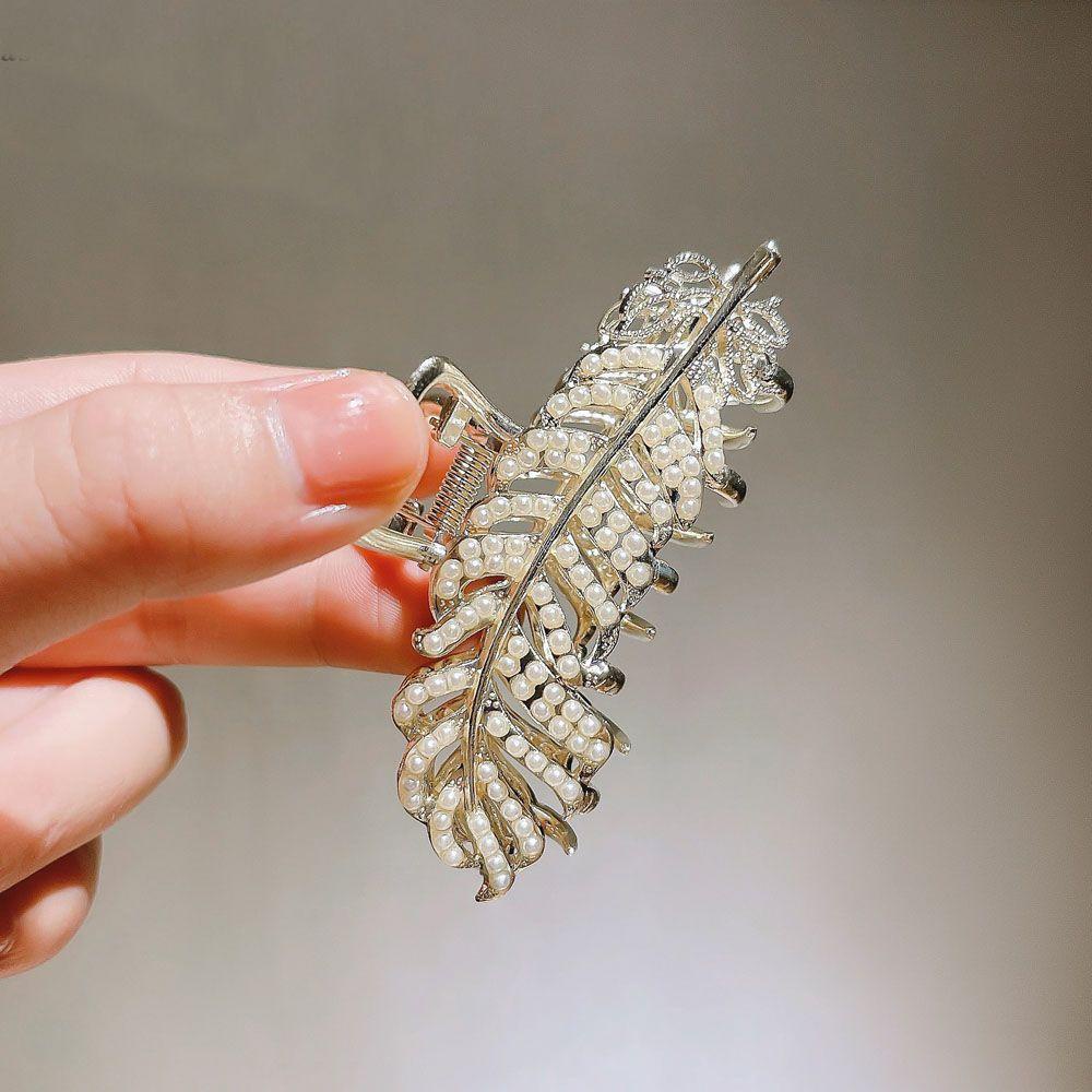 Kẹp Tóc Hình Chiếc Lá Màu Ngà Phong Cách Retro Mới|Kẹp Tóc Đính Đá Nhiều Màu Sắc Thời Trang