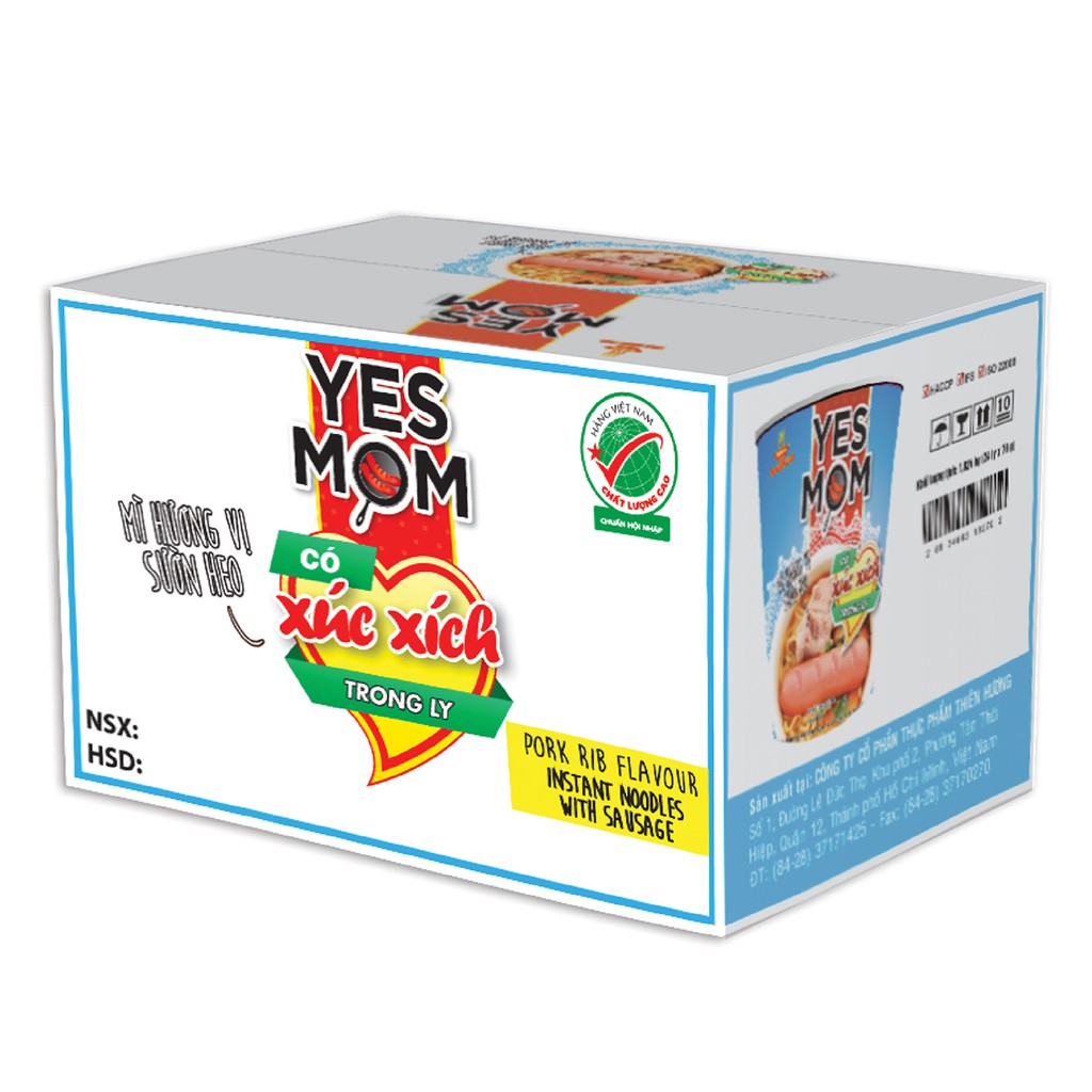 Thùng 24 ly Mì Sườn Heo Yes Mom Có Xúc Xích 76g/ly | BigBuy360 - bigbuy360.vn