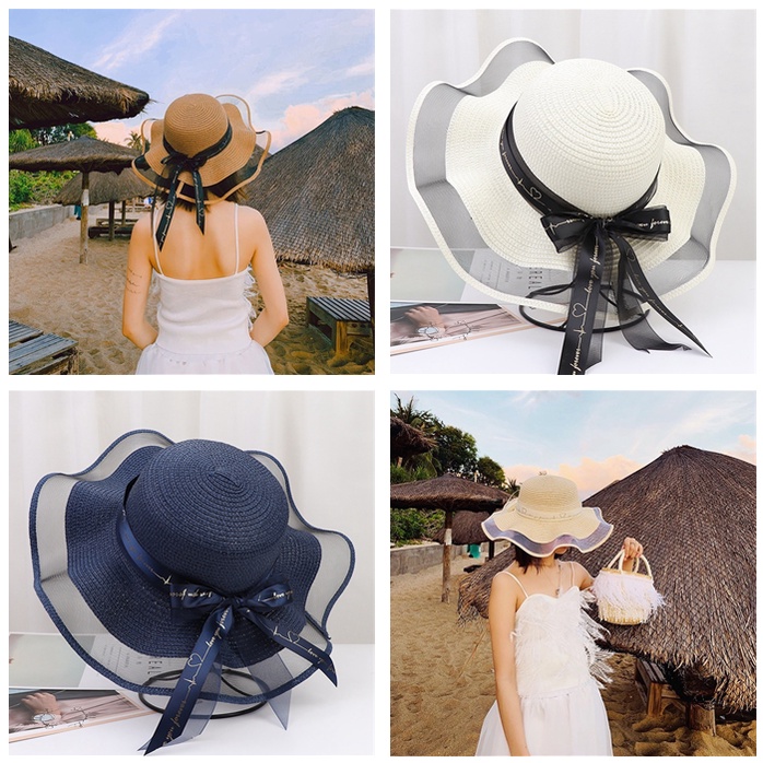 Nón Vành Rộng Thắt Nơ Thời Trang Đi Biển Mùa Hè Cho Nữ