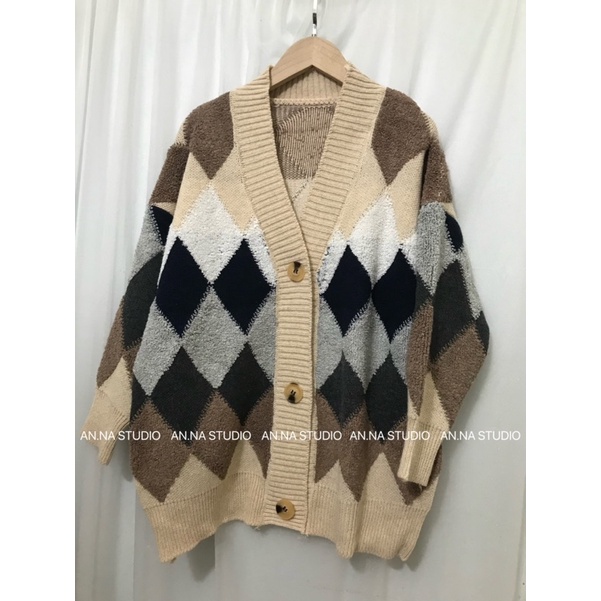 Áo khoác len Cardigan hoạ tiết ô trám len bông thổ cẩm