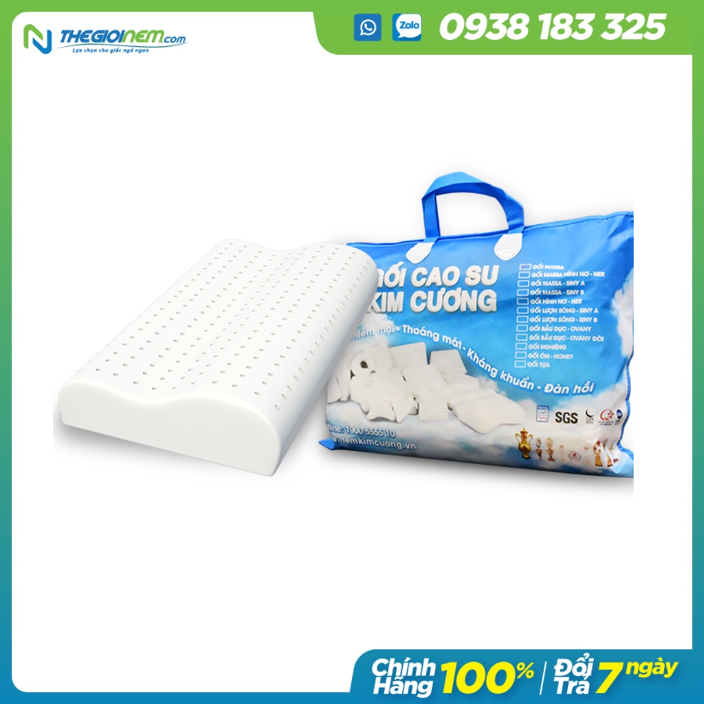Gối Cao Su Thiên Nhiên Kim Cương Siny A 44x64x12cm, tối ưu vùng cổ