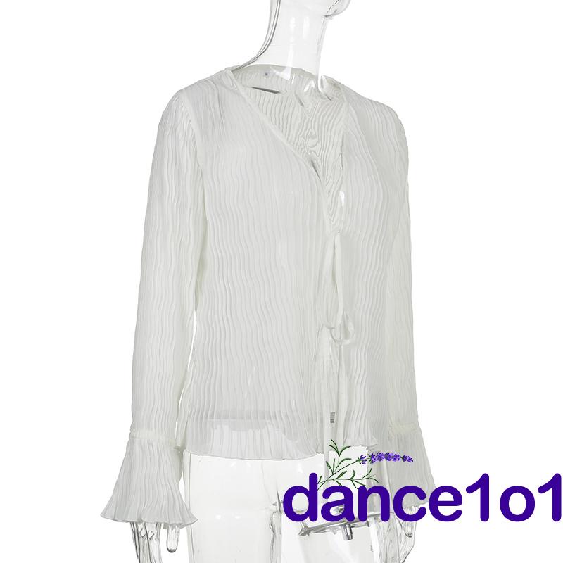 ♥DJ❥Women Long Sleeve Deep V Neck Solid Color Tops