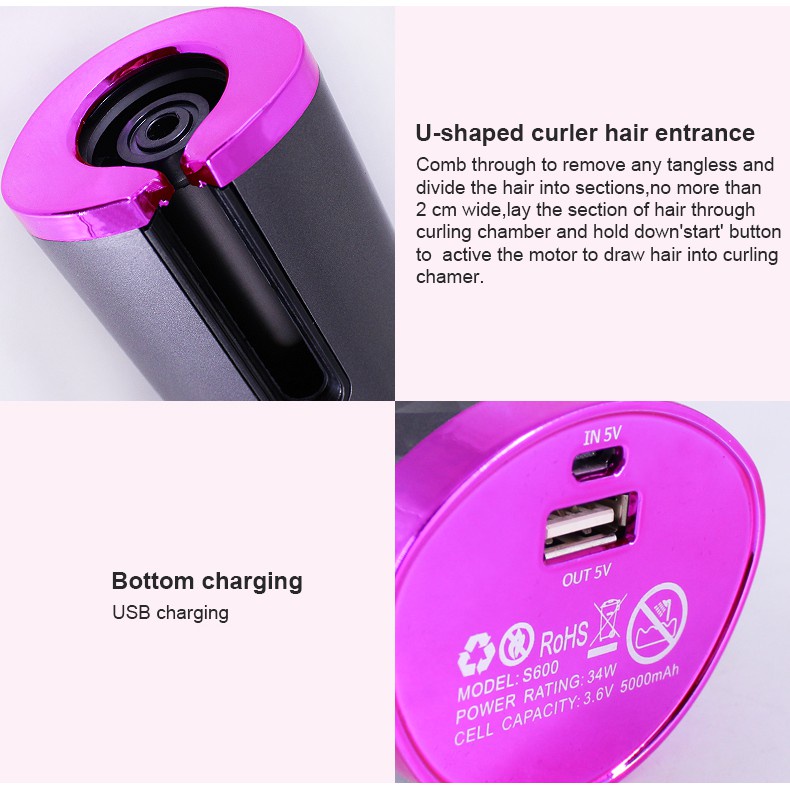 Ubeator Máy Uốn Tóc Tự Động Không Dây Có Đèn LED Có Thể Sạc Lại Và Điều Chỉnh Nhiệt Độ