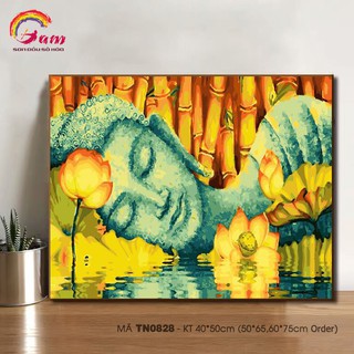 Tranh tô màu theo số sơn dầu số hóa TN0828 Tranh Đức Phật hoa sen Paint by numbers kit
