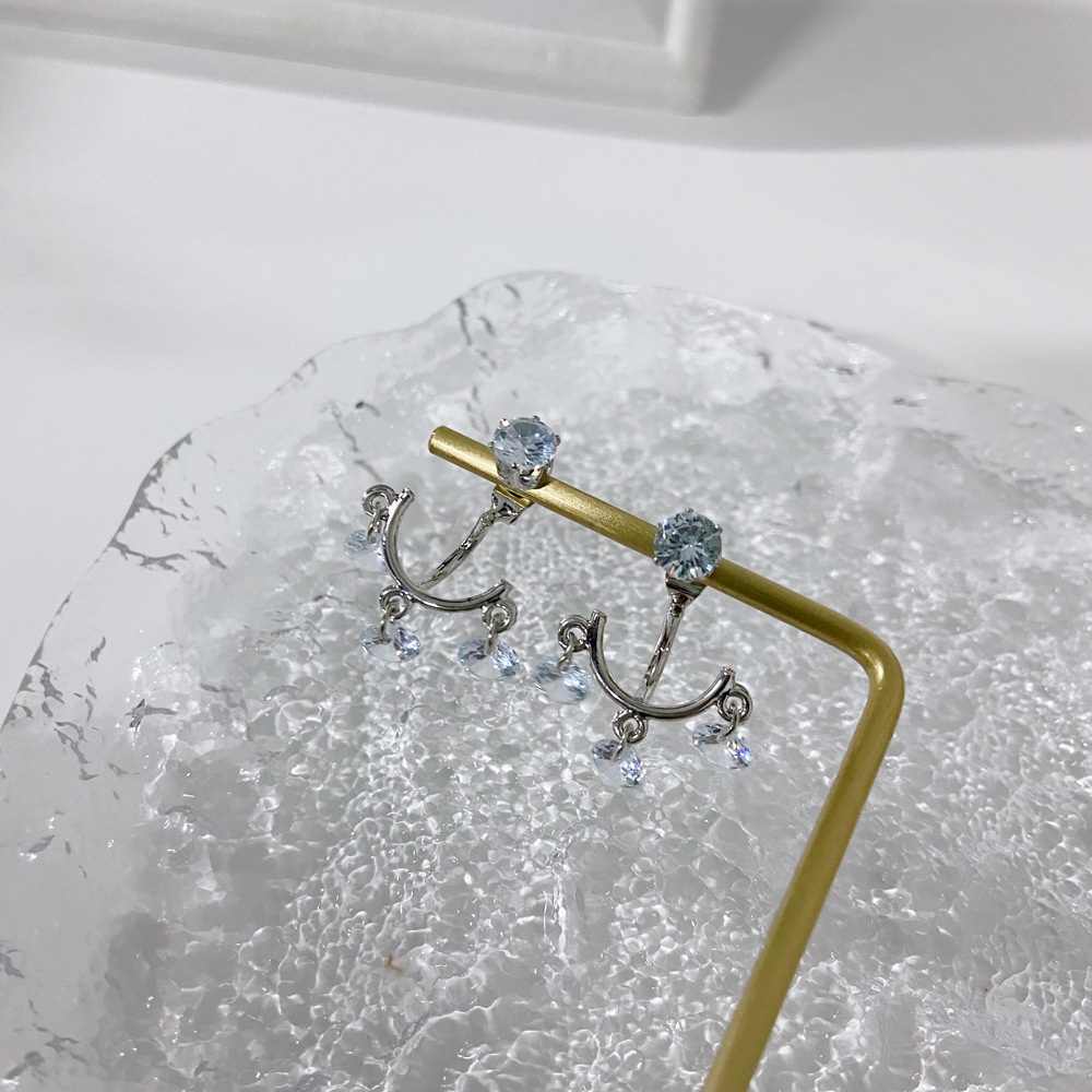 Bông tai mạ bạc 925 đính pha lê tua rua đơn giản thời trang Hàn Quốc cho nữ