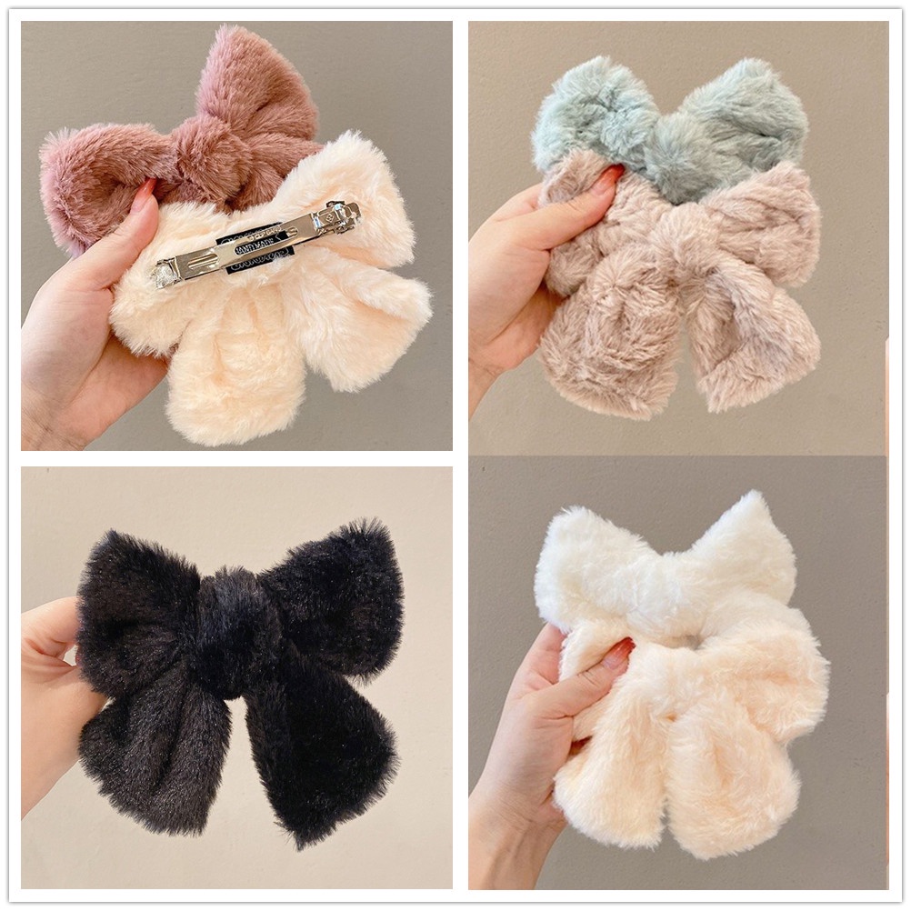 Kẹp Tóc Hình Nơ Bằng Lông Nhung Dễ Thương Xinh Xắn Cho Bé Gái