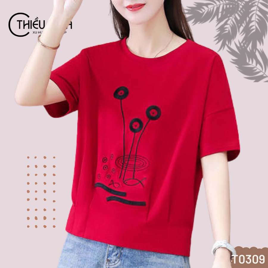 Áo thun trung niên Thiều Hoa chất liệu Cotton mềm mịn thoáng mát, thấm hút mồ hôi tốt T0309