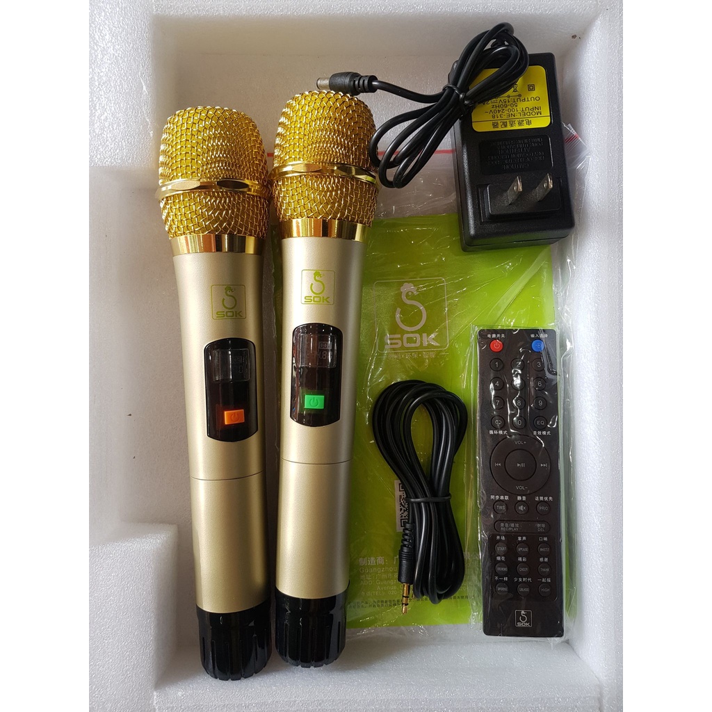 Loa kéo Karaoke Bluetooth SOK NE–328: Phiên bản 2022, Bass 20, Có 2 Micro không dây đi kèm