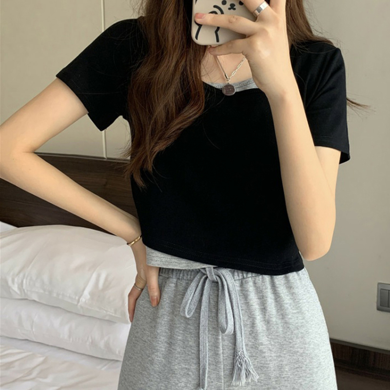 Áo thun croptop nữ SUXI tay ngắn màu trơn thời trang