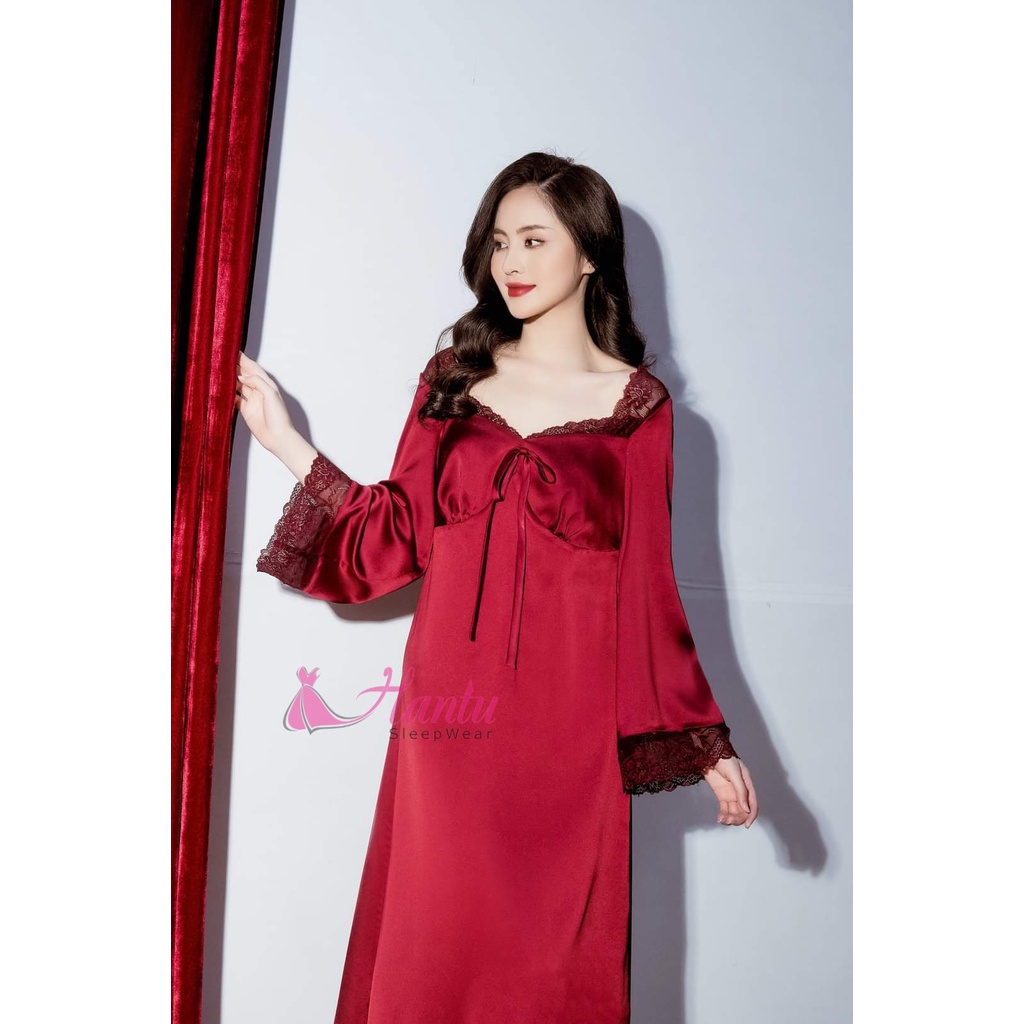 Đầm ngủ lụa tiểu thư dáng dài Hantu Sleepwear đủ size 40 -100kg nhiều màu ,giá tận xưởng