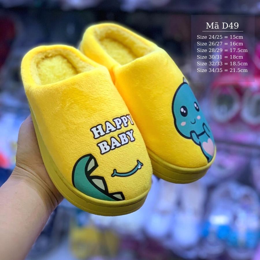 Dép bông đi trong nhà cho bé trai bé gái màu vàng họa tiết khủng long ngộ nghĩnh và dáng yêu D49