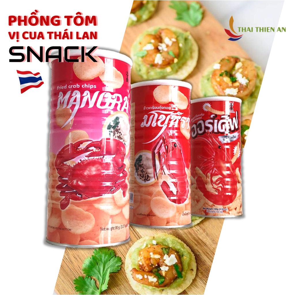 Bánh phồng tôm vị cua MANORA Thái Lan 90gr - lon - snack phồng tôm - fried crab chips