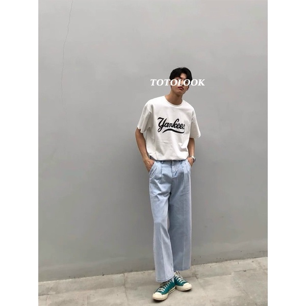 ÁO THUN TAY LỠ COTTON YANKEES UNISEX NAM NỮ (kèm hình chụp thật)