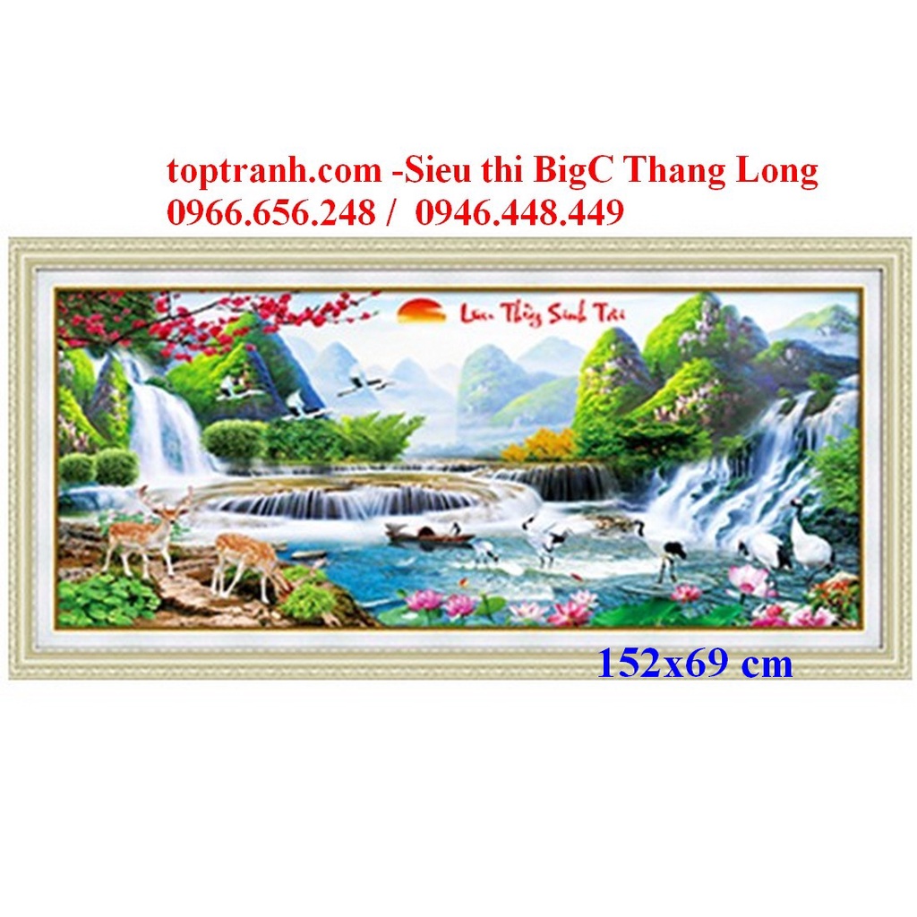 Tranh thêu chữ thập phong cảnh Lưu thủy sinh tài 88979 chưa thêu tranh 3D