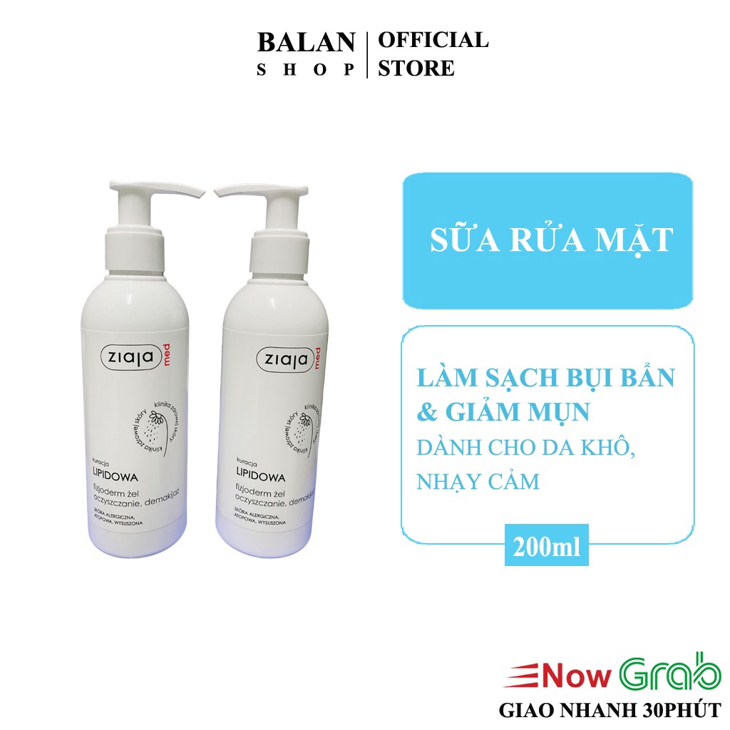 SỮA RỬA MẶT MED TRẮNG ZIAJA - DÀNH CHO DA NHẠY CẢM, DƯỠNG TRẮNG DA