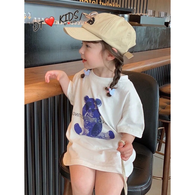 Váy thun bé gái, Áo váy gấu hồng xanh chất cotton tàu cho bé