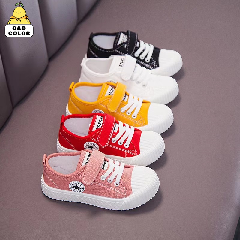 (Size 22-37) 2-18 Tuổi Giày Vải Bố Đế Khóa Dán Thời Trang Hàn Quốc Đơn Giản Cho Bé Trai Bé Gái Budak Sukan Kasut Lelaki Perempuan