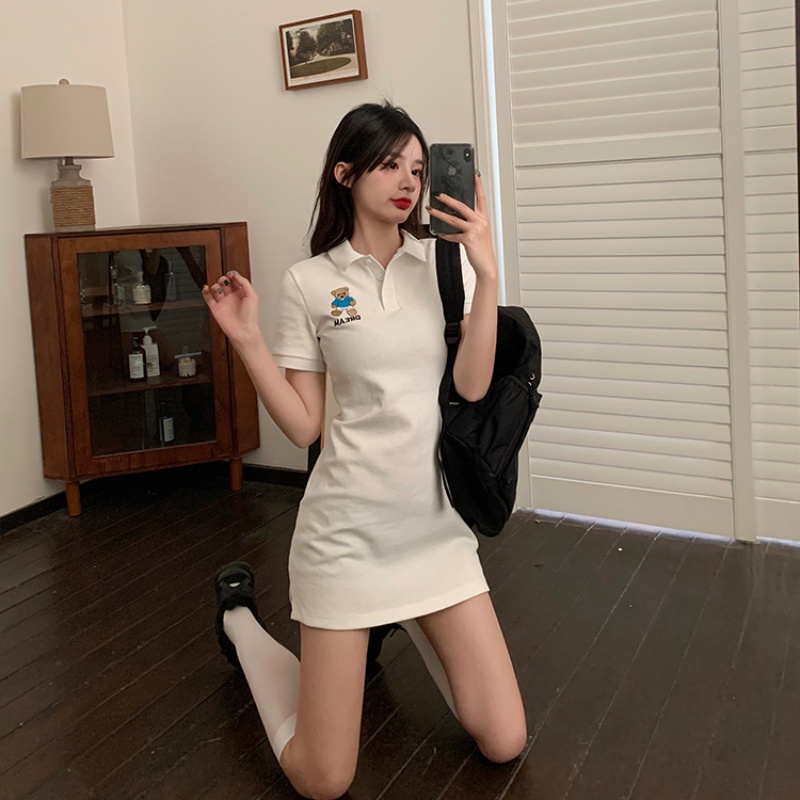 Đầm thun cổ polo phong cách Hàn Quốc thời trang hè cho nữ