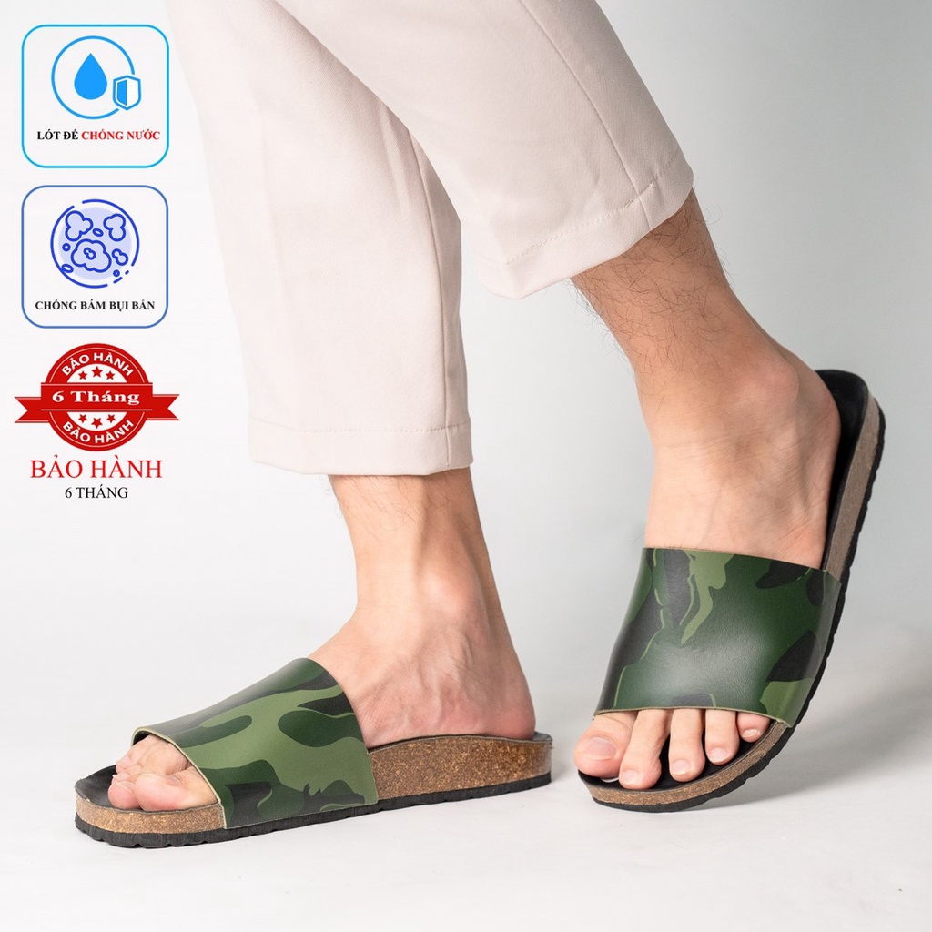 R05 -  Dép Birken Đế Trấu BIOLINE Official Phối Màu Camo Rằn Ri Thiết Kế Unisex Nam nữ Quai Da PU cao cấp