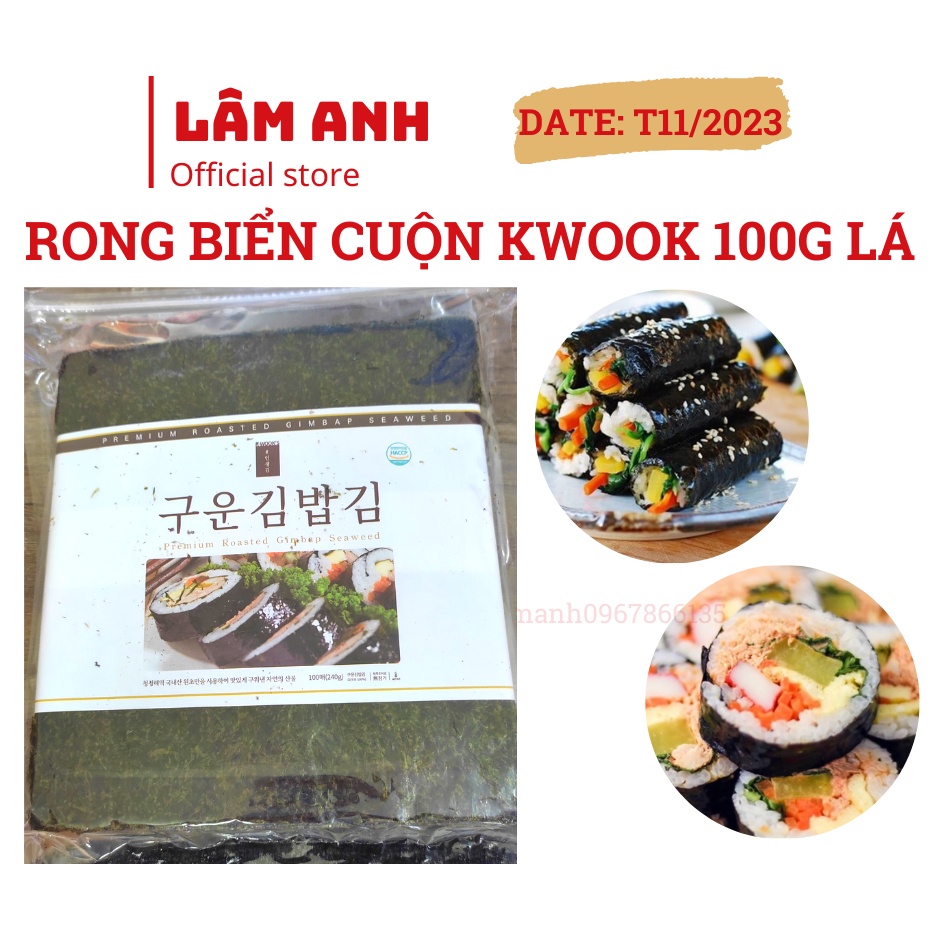Rong Biển Cuộn Cơm Hàn Quốc K-WOOK – Lá Rong Biển Cuộn 100 Lá 240g Làm Kimbap, Sushi Nhập Khẩu Chính Hãng